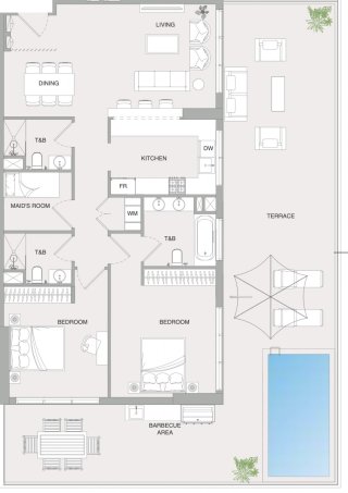 Property floor plan, 2 bedrooms in V1stara House 2 No. 11008